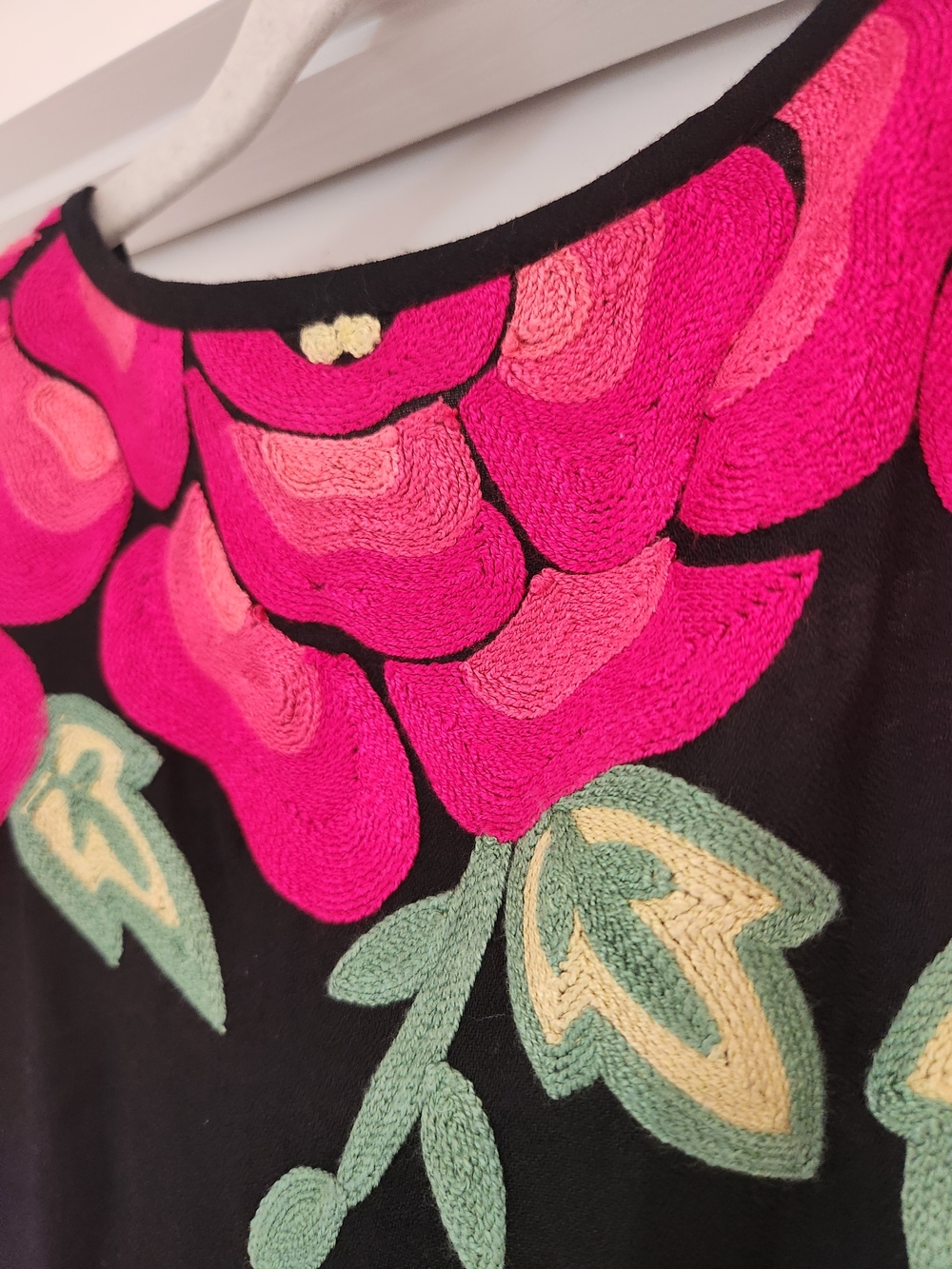Floreat For Anthropologie Black Tank with Pink Floral Appliqué Embroidery - Picture 5 of 5